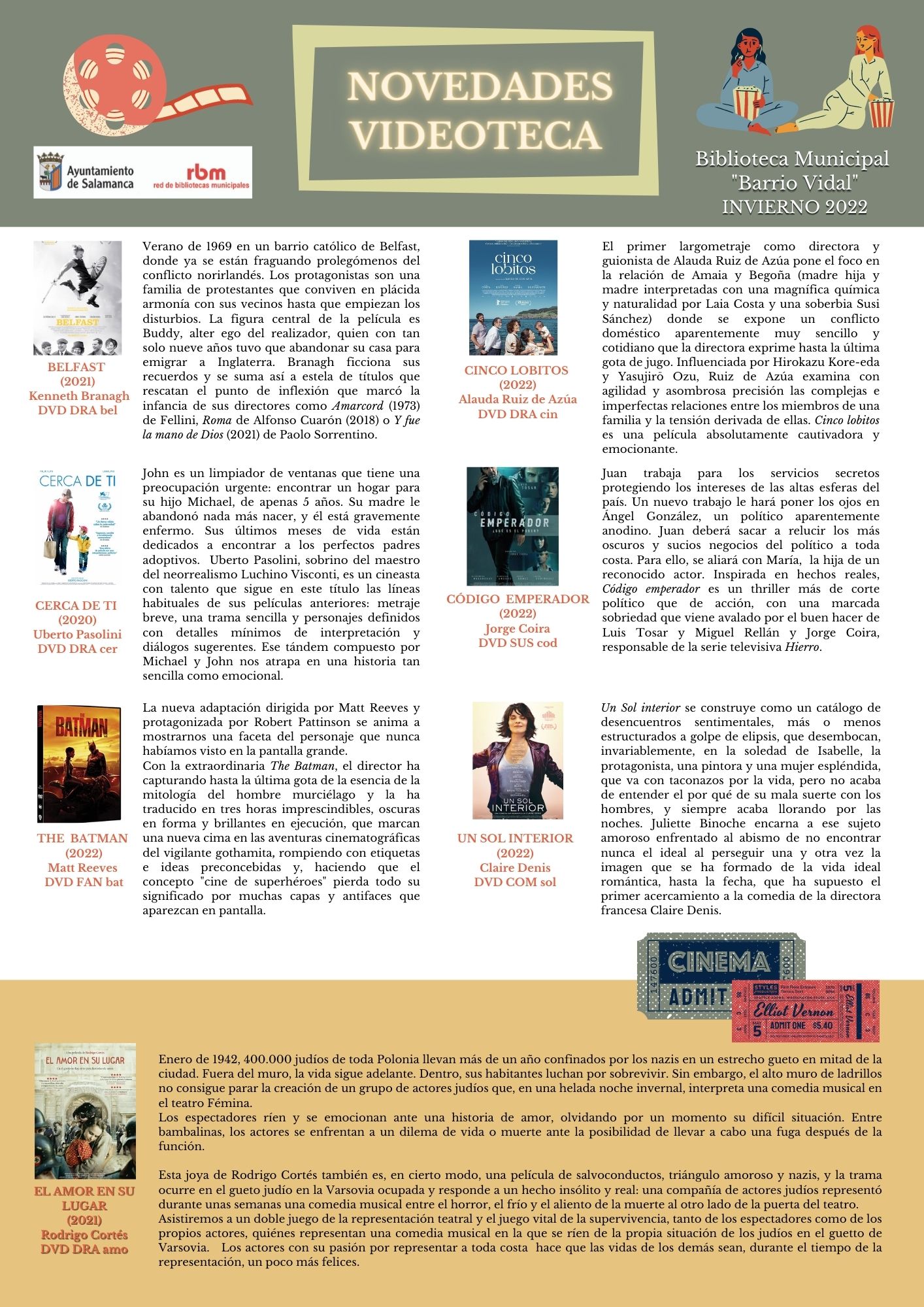 B. Vidal. Boletin de novedades videoteca. invierno 2022