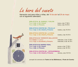 Hora del cuento en las Bibliotecas Municipales abril-junio 2023