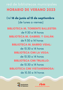 Horario de verano Bibliotecas Municipales 2023