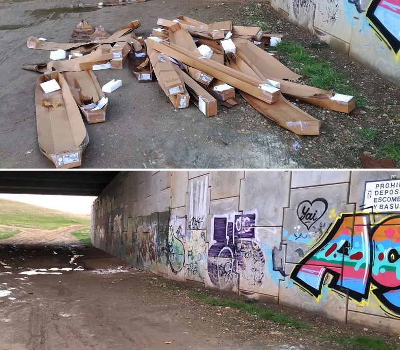 Imagen del antes y el despues en una escombrera tras las actuaciones del Ayuntamiento