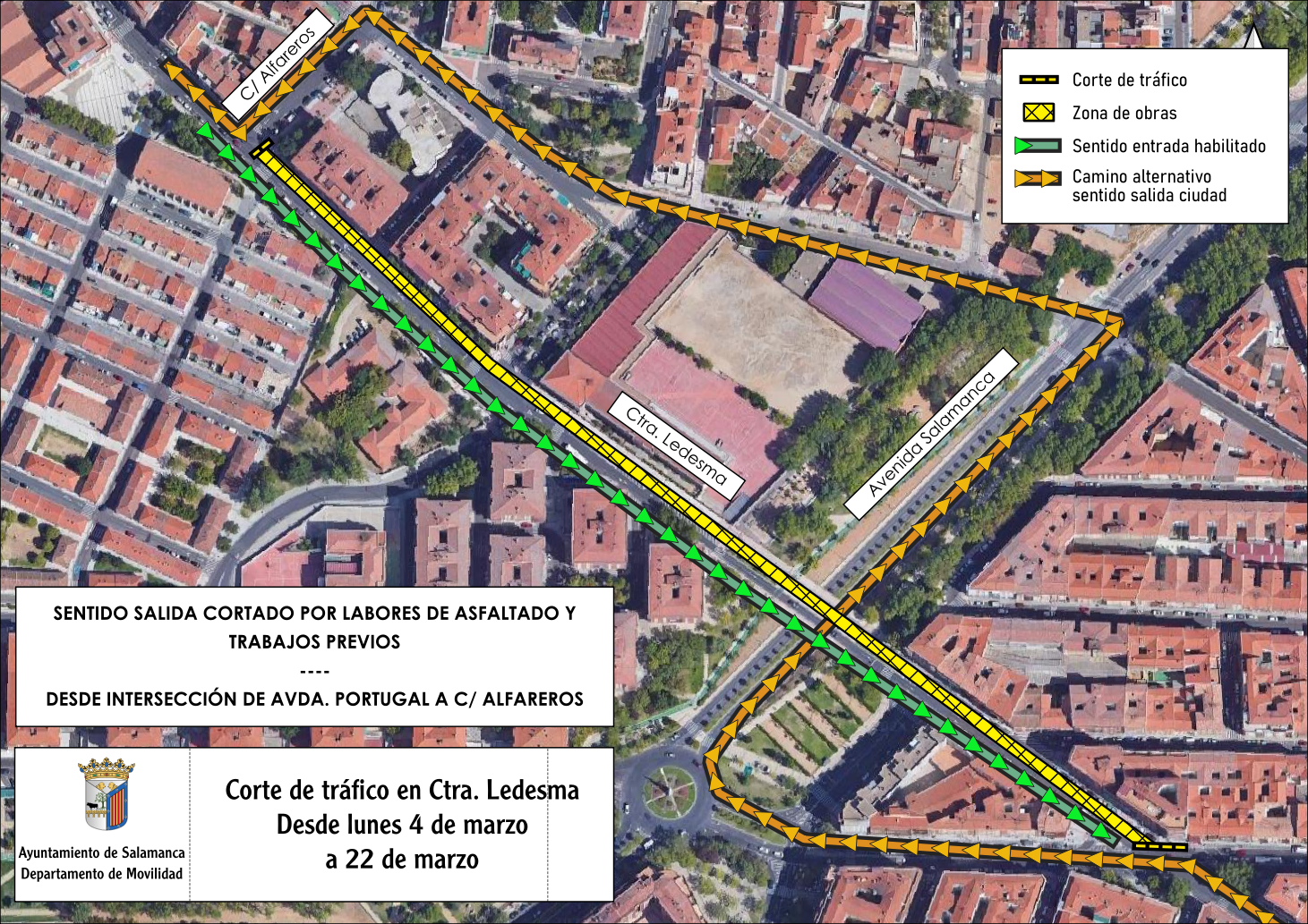 Cortes de trafico y desvios en la Carretera de Ledesma