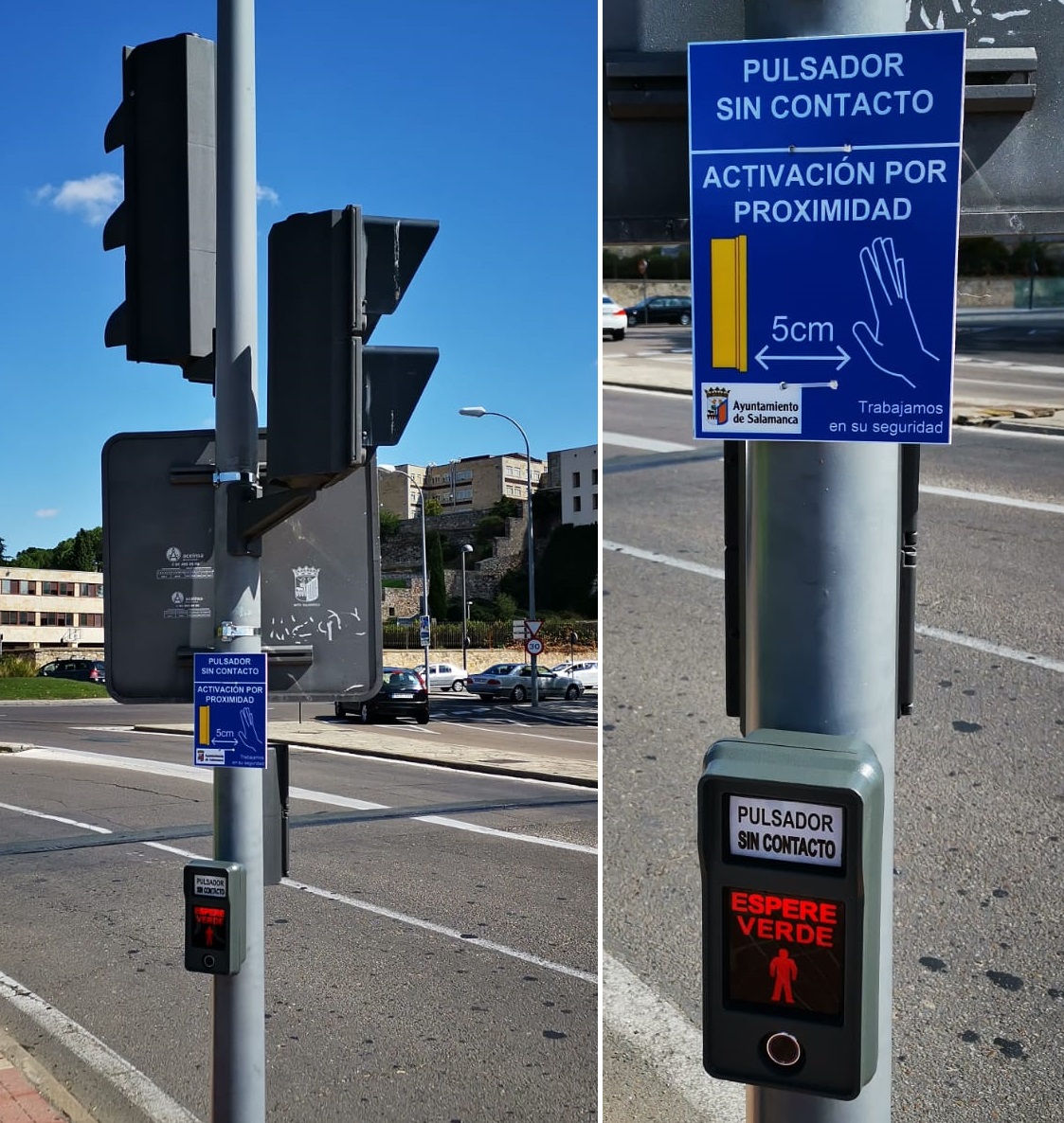 Nuevo pulsador en el semaforo del Puente de Sanchez Fabres