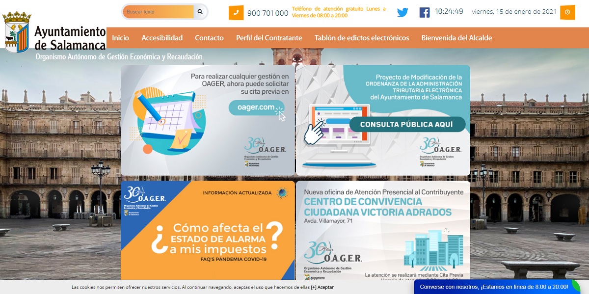 Imagen de la portada de la pagina web del OAGER