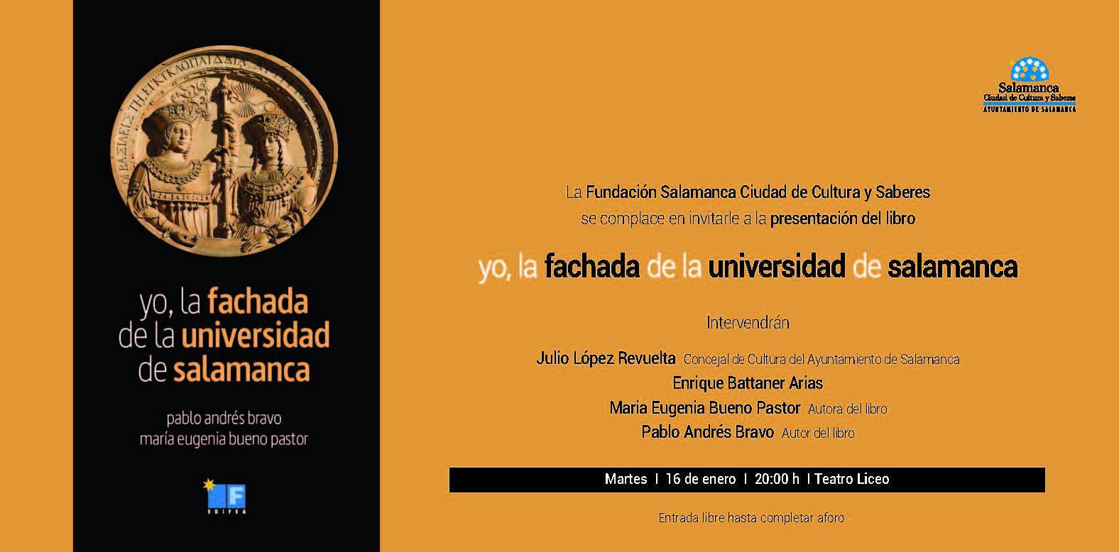 Cartel anunciador de libro  Yo  la fachada de la Universidad de Salamanca