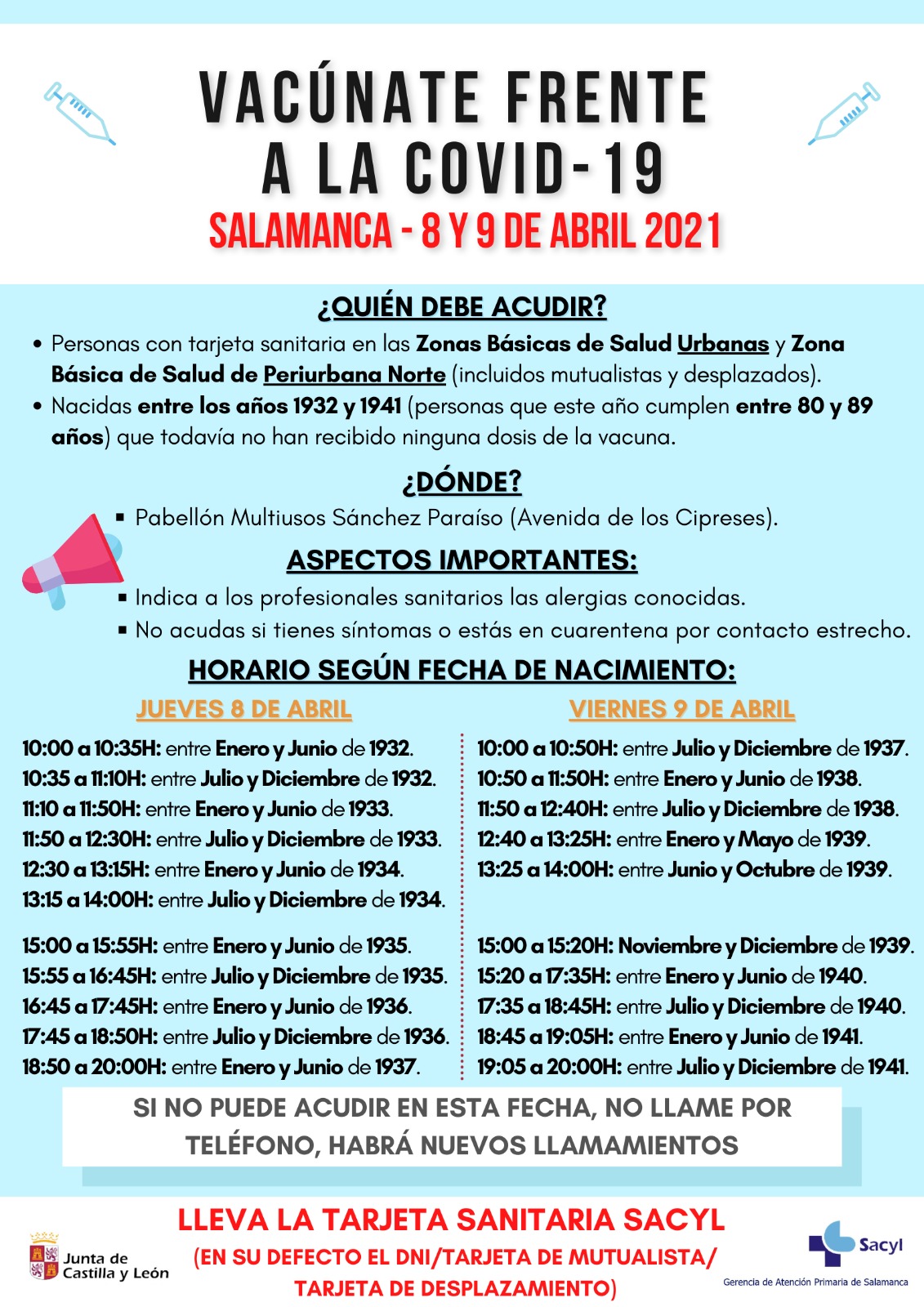 Cartel anunciador de la vacunacion masiva en Salamanca