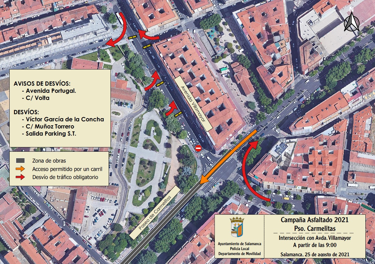Cortes de trafico y desvios en el Paseo de Carmelitas