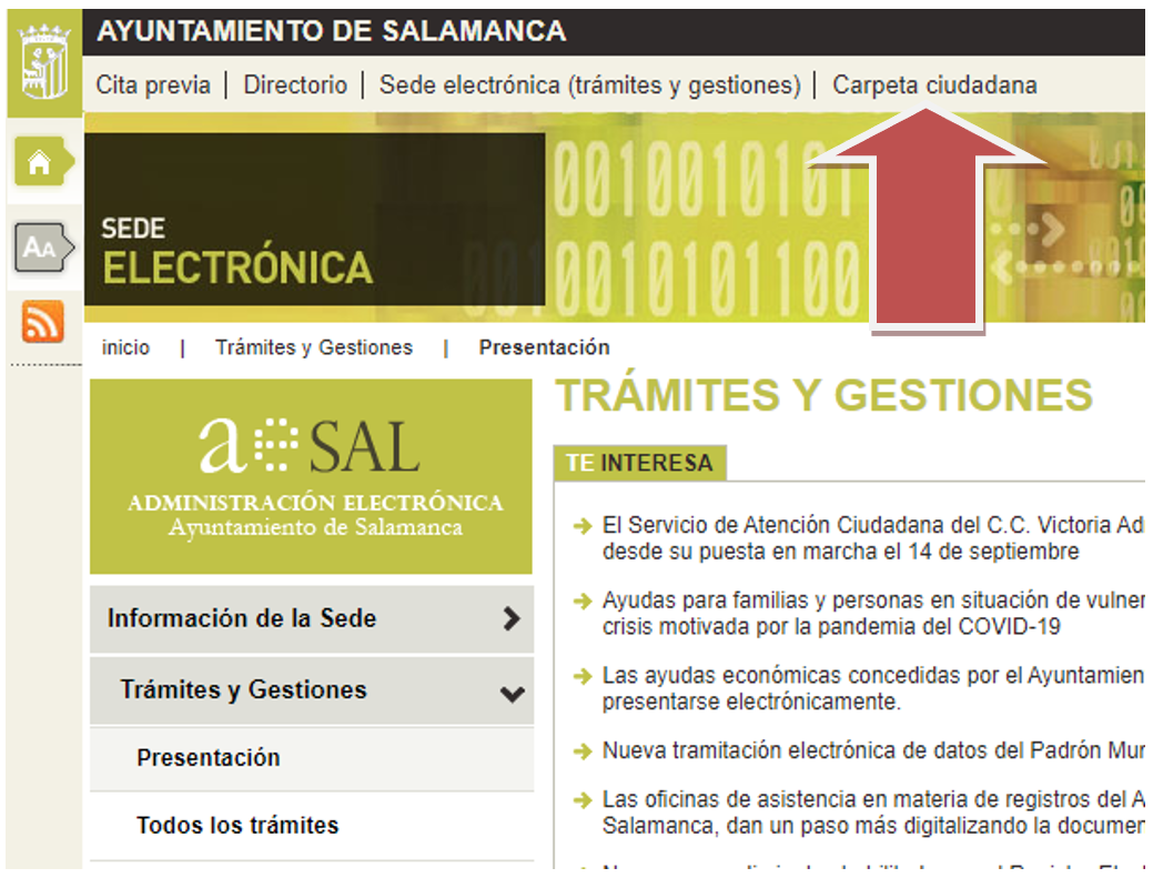 Imagen del acceso a traves de la web municipal