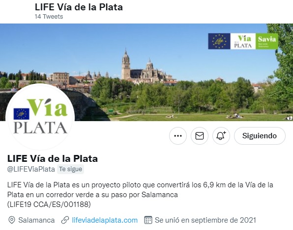 Perfil en Twitter del proyecto Life Via de la Plata