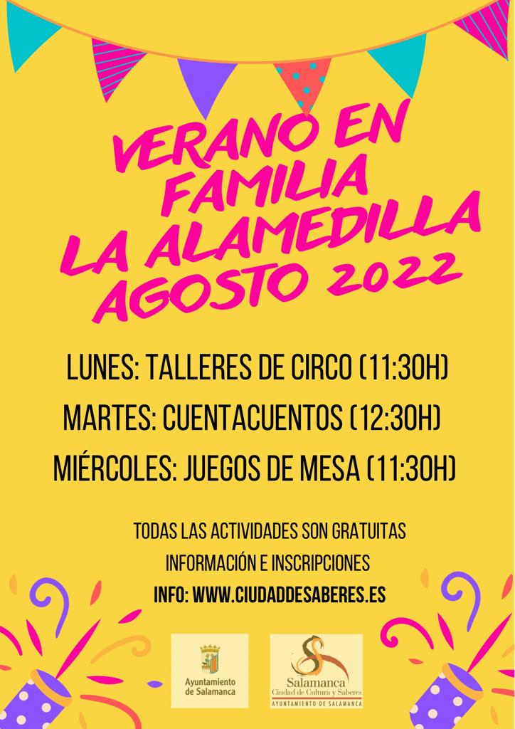 Cartel con la programacion del verano en familia en el parque de La Alamedilla
