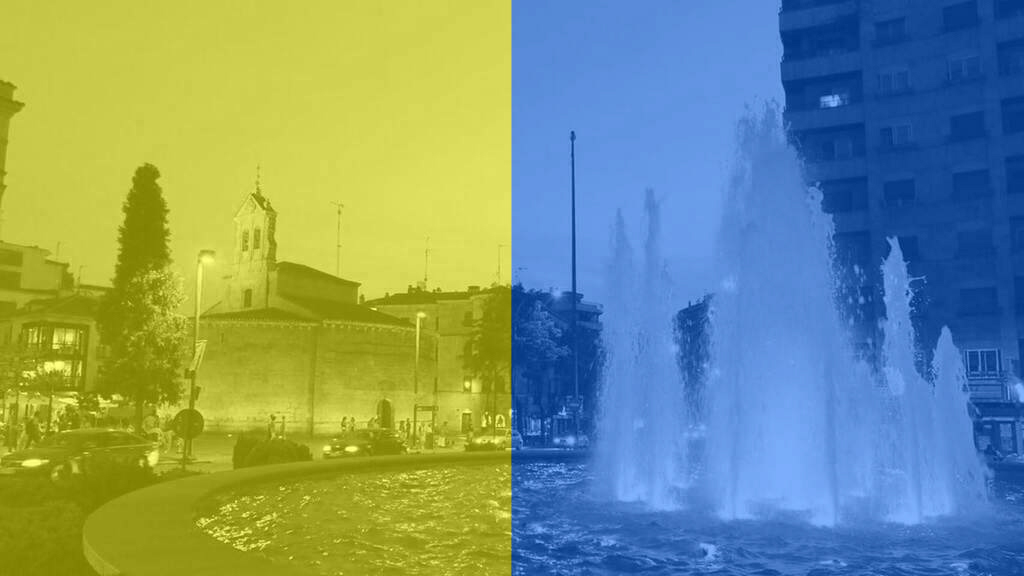 La fuente de la Puerta Zamora  de azul y amarillo por el Dia Nacional del Dano Cerebral Adquirido