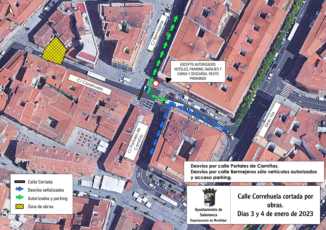 Cortes de trafico y desvios en la calle Correhuela