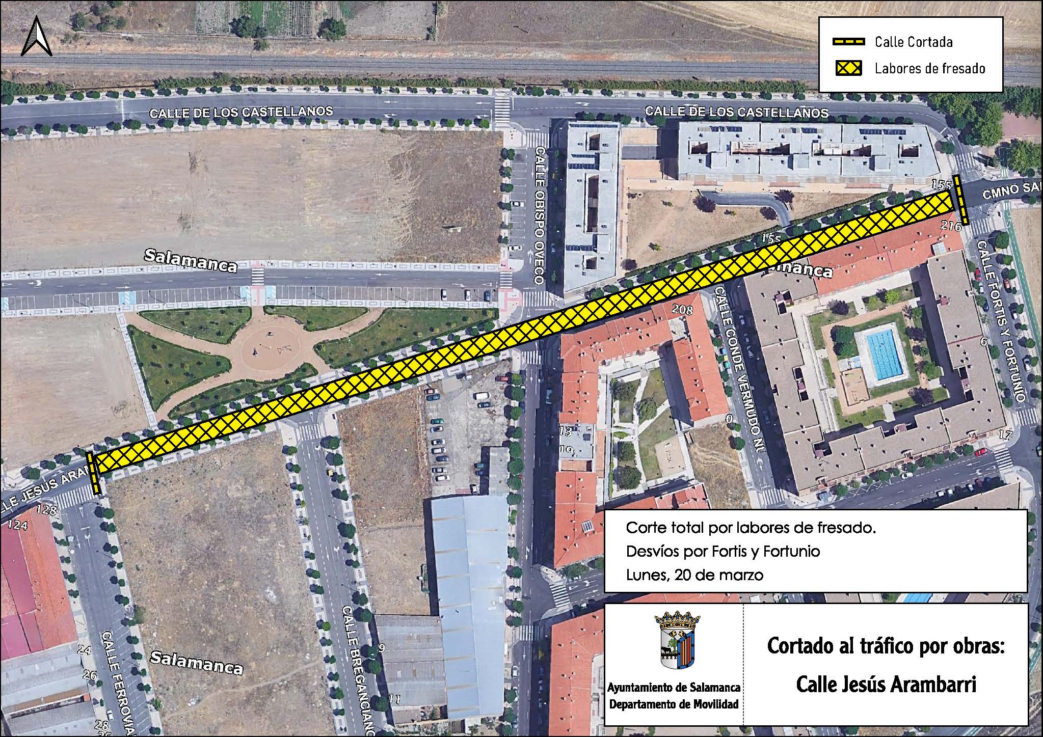Corte de trafico en la calle Jesus Arambarri por obras de renovacion del firme