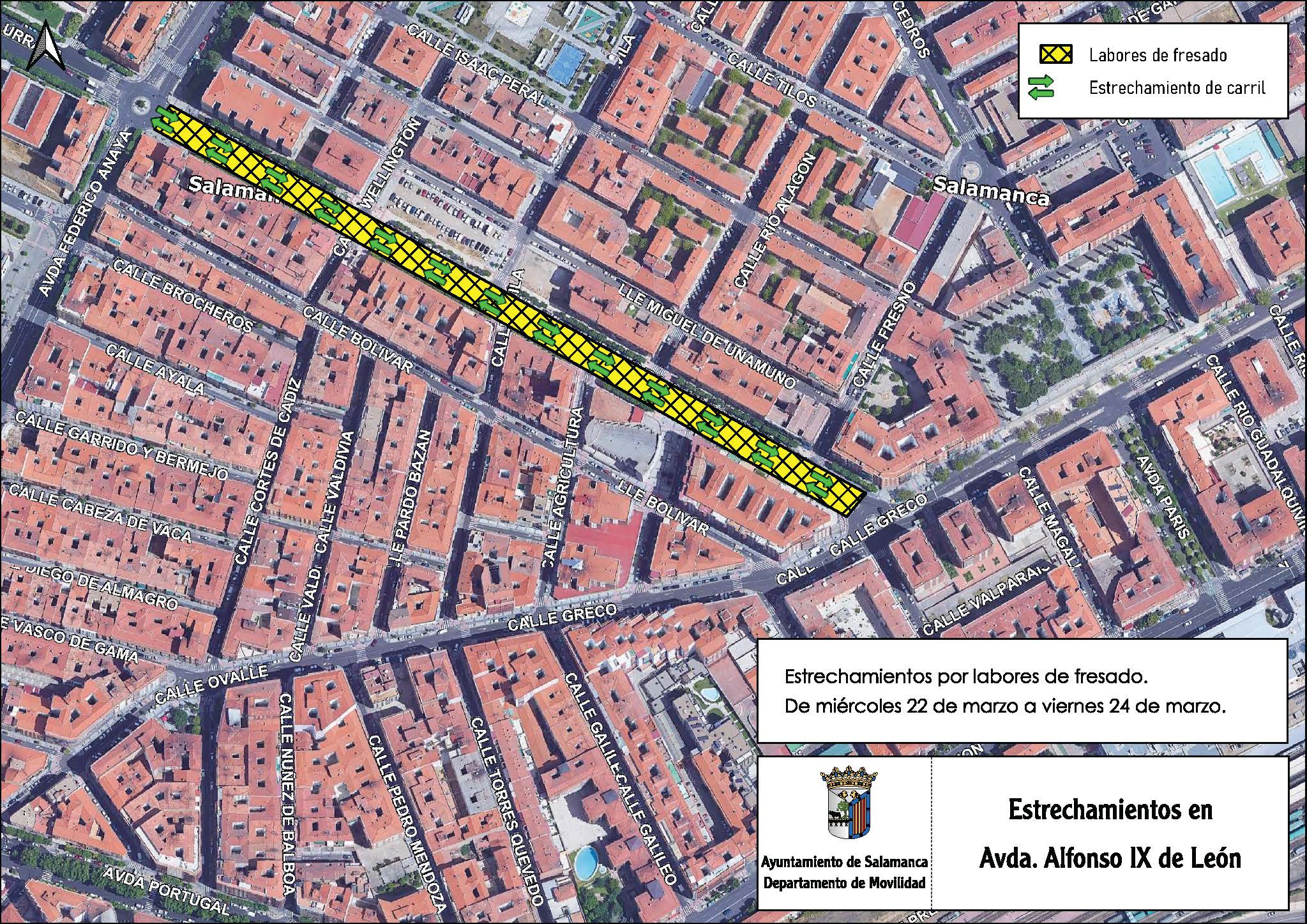Estrechamientos en la avenida Alfonso IX por las obras de renovacion del firme