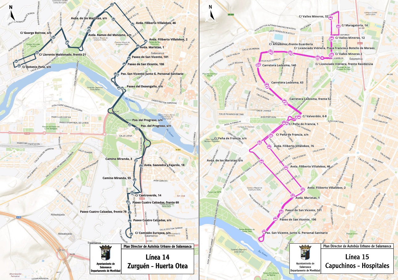 Recorrido de las lineas 14 y 15 del autobus