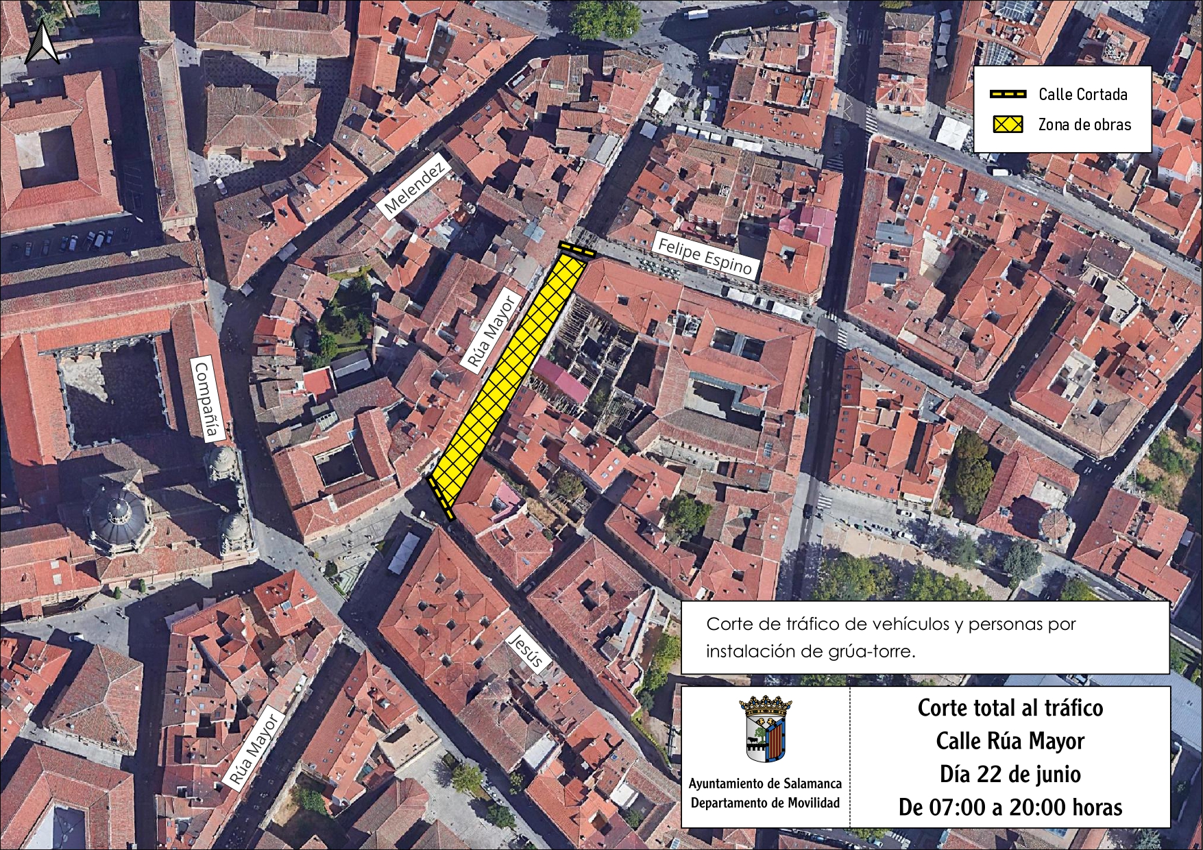 Corte al paso peatonal y a la circulacion de vehiculos de reparto de la calle Rua Mayor