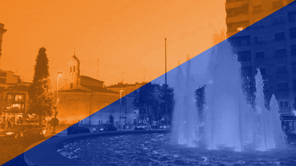 La fuente de la Puerta de Zamora se ilumina de azul y naranja